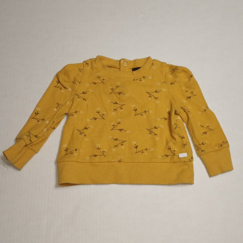 7 For All Mankind Yellow Foral Waffle Knit Long Sleeve Shirt